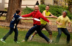 Enjoying a game of Ultimate Frisbee